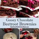 Icing being drizzled over brownies with mixing bowls showing how to whisk and fold and ice.